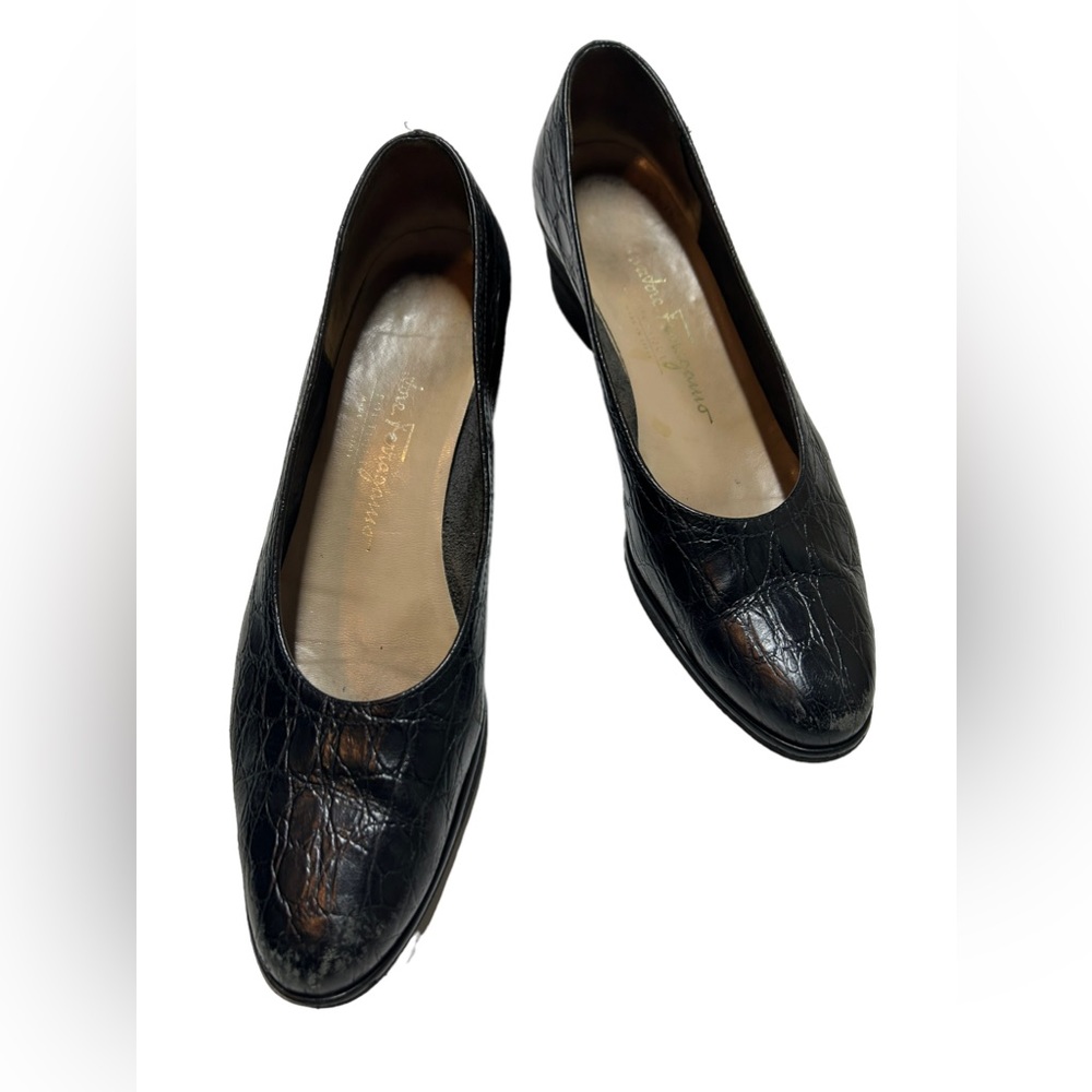 Salvatore Ferragamo Embossed Leather Wedge